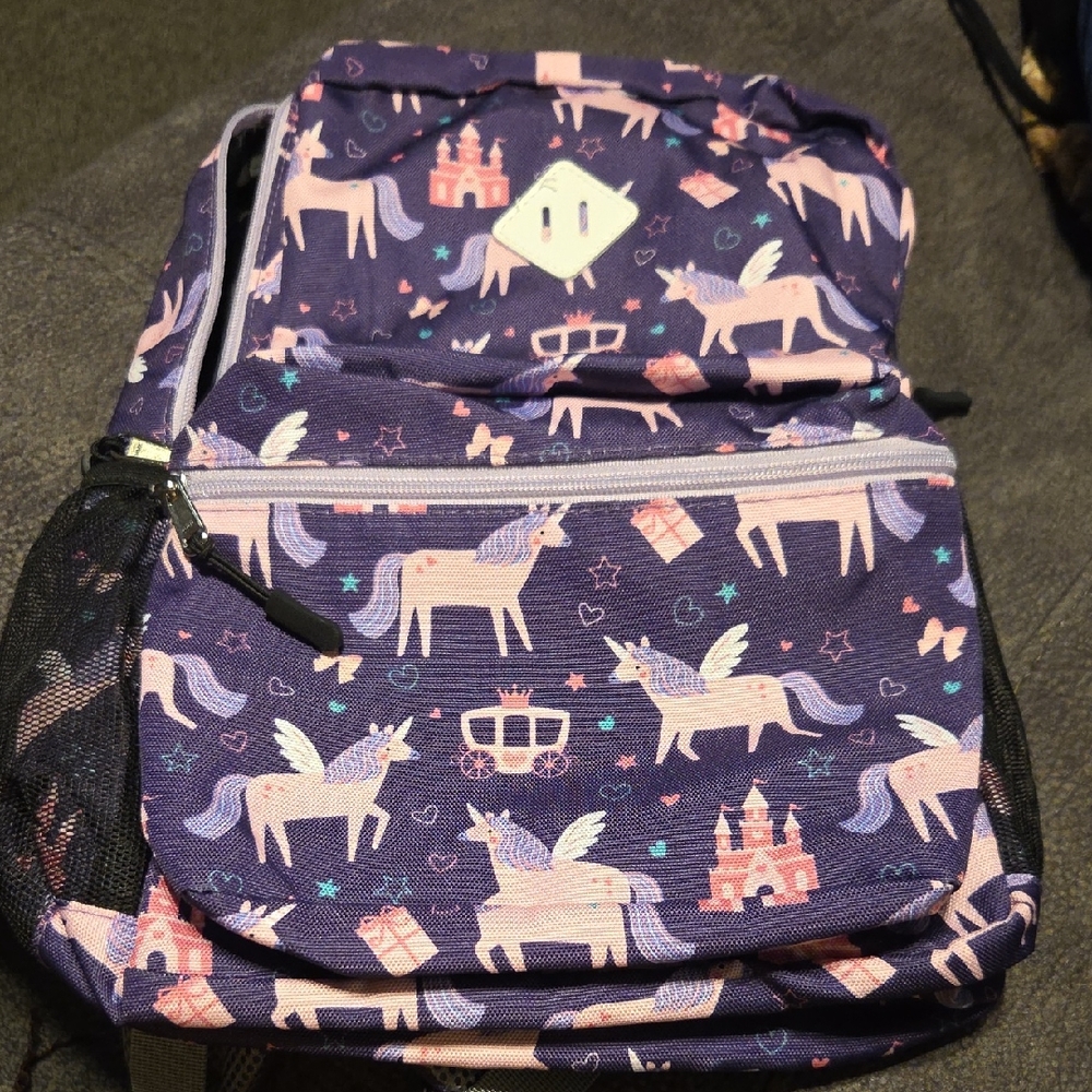 Purple Unicorn Print Kids Backpack